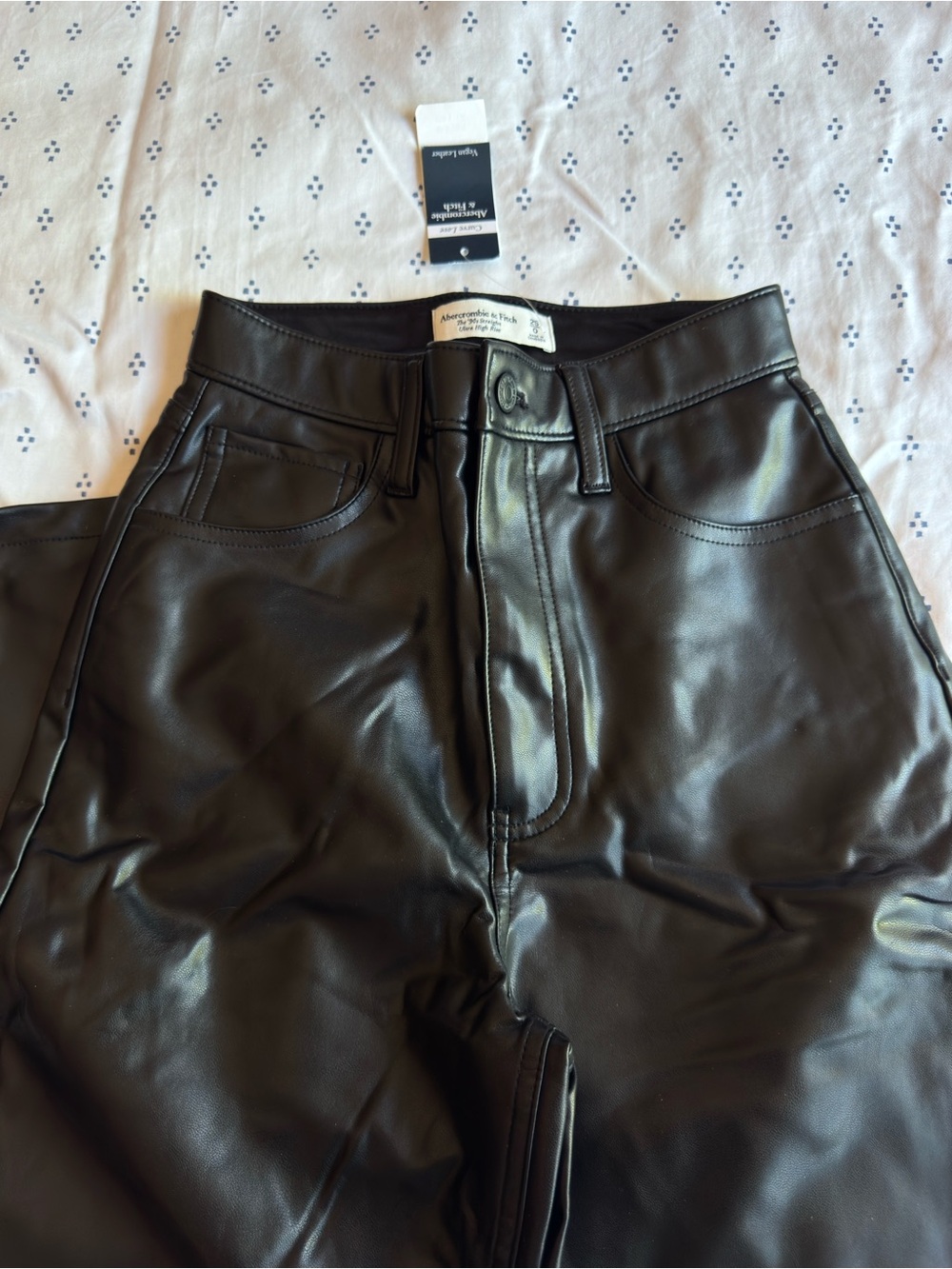 Abercrombie & Fitch Black Faux Leather High-Rise Trousers